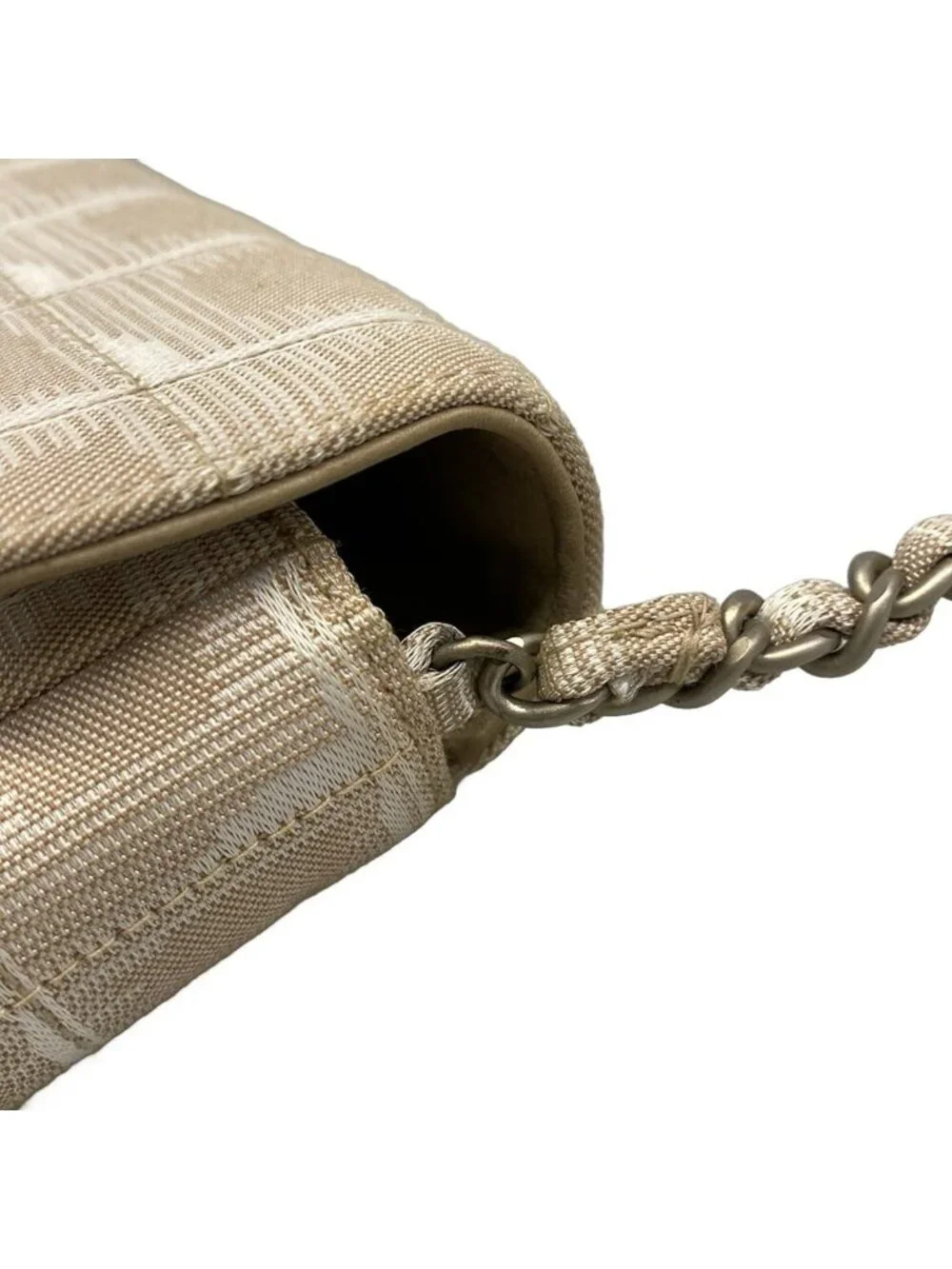 Chanel Shoulder Bag New Travel Line Choco Bar Stitch Beige Chain Silver Leather